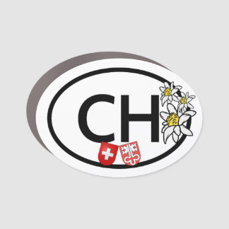 CH - Swiss-Nidwalden Flags with Edelweiss Flowers Car Magnet