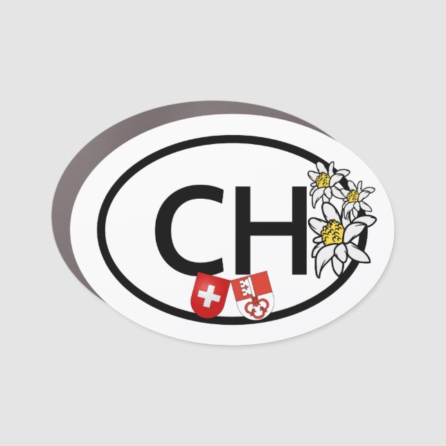 CH - Swiss - Obwalden Flags with Edelweiss Flowers Car Magnet (Front)