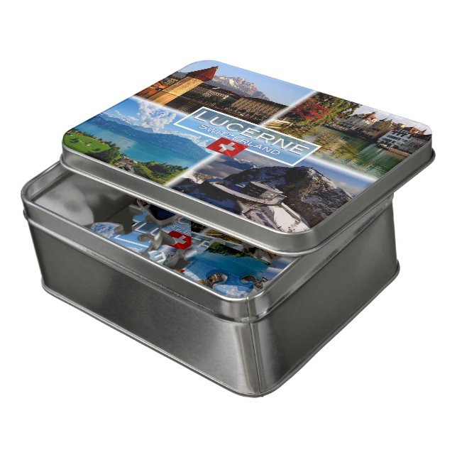 CH Switzerland - Lucerne - Chapel Bridge - Old Tow Jigsaw Puzzle (Lid Open)