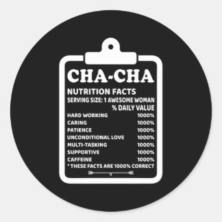 Cha-Cha Nutritional Facts Grandma Classic Round Sticker
