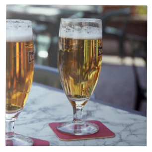 Chablis; two cool beers at 42 degrees hot summer ceramic tile