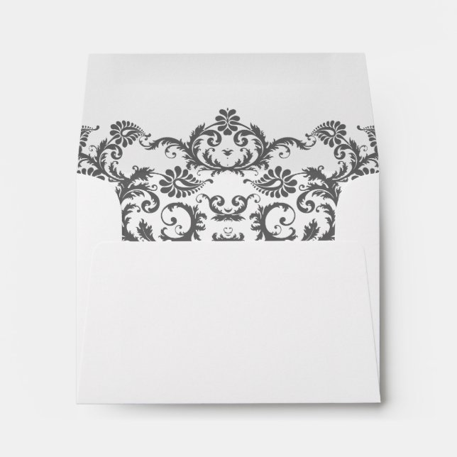 Chacoal Gray Damask Wedding Envelopes (Back (Bottom))