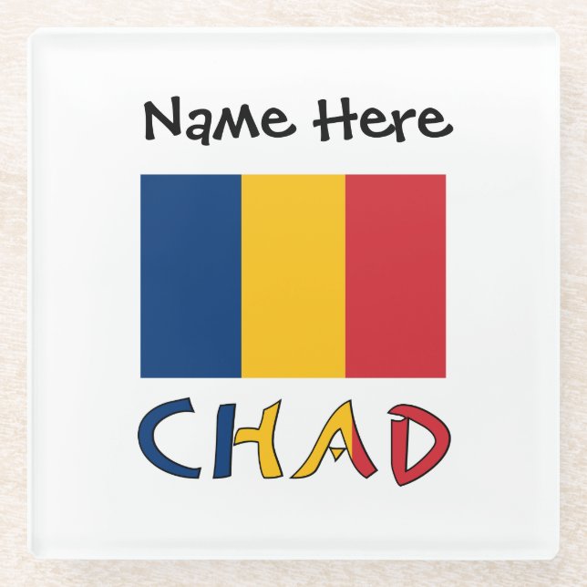Chad and Chadian Flag Personalized  Glass Coaster (Front)