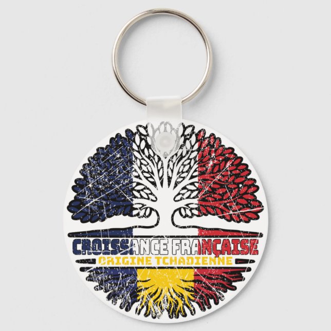 Chad Chadian  French France Tree Roots Flag Keychain (Front)