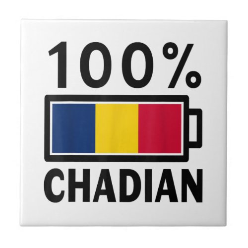 Chad Flag  100 Chadian Battery Power Tee  Ceramic Tile