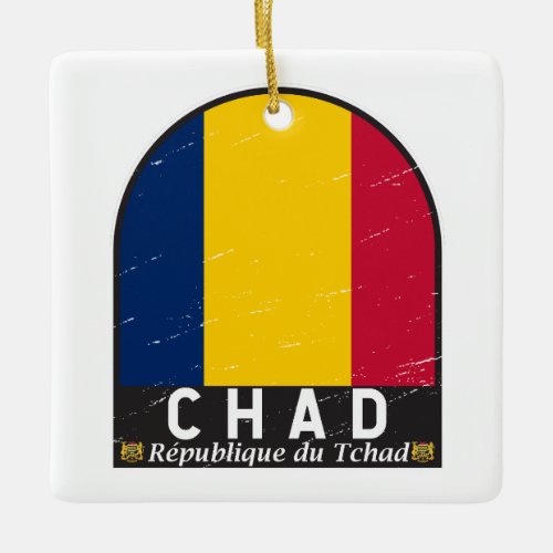 Chad Flag Emblem Distressed Vintage Ceramic Ornament