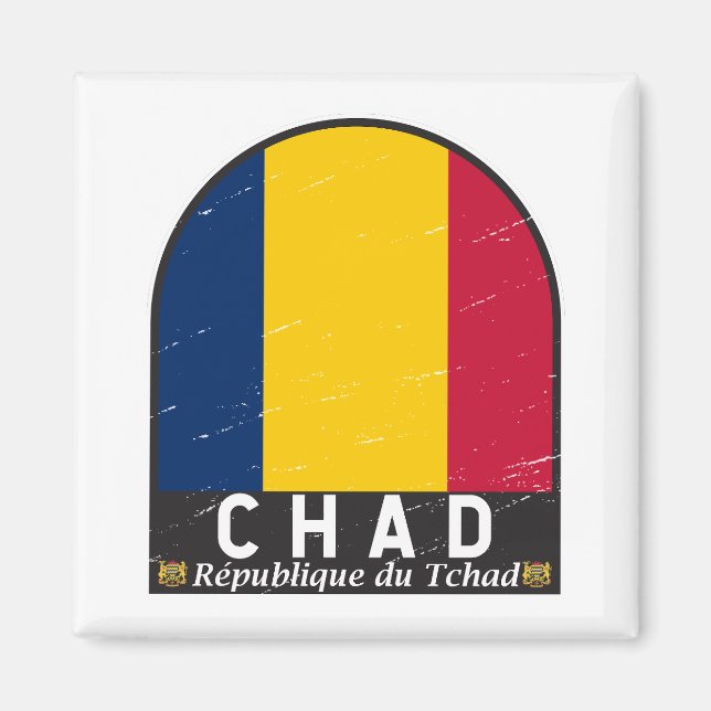 Chad Flag Emblem Distressed Vintage Magnet (Front)