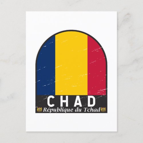 Chad Flag Emblem Distressed Vintage Postcard