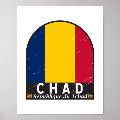 Chad Flag Emblem Distressed Vintage Poster