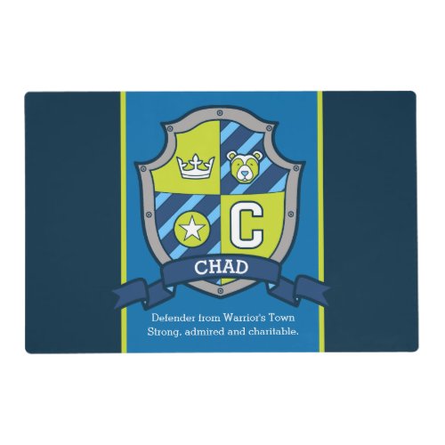 Chad name meaning bear green blue knight  placemat