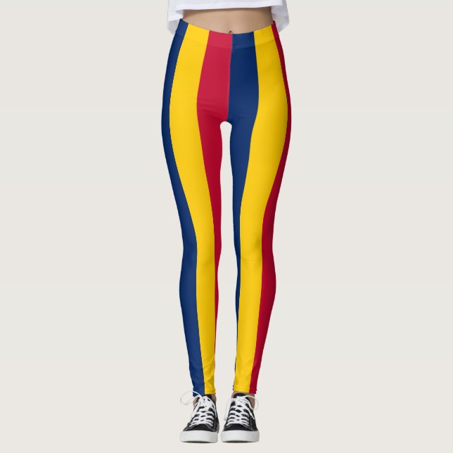 Chad National Flag Colors Vertical Striped Leggings (Front)