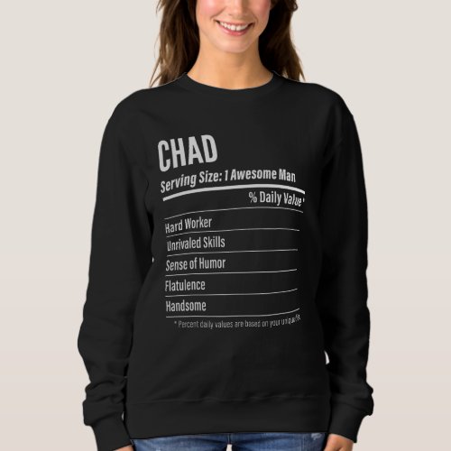 Chad Serving Size Nutrition Label Calories Sweatshirt