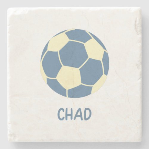 CHAD Soccer Ball with Blue and Yellow Stripes Real Stone Coaster