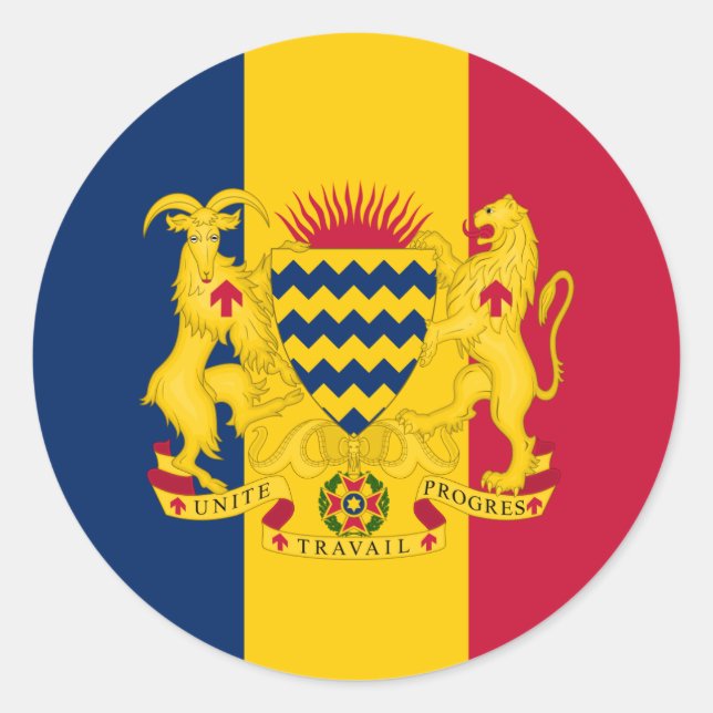 Chadian Flag & Coat of Arms, Flag of Chad Classic Round Sticker (Front)