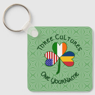 Chadian Irish American Flags Shamrock Personalized Keychain