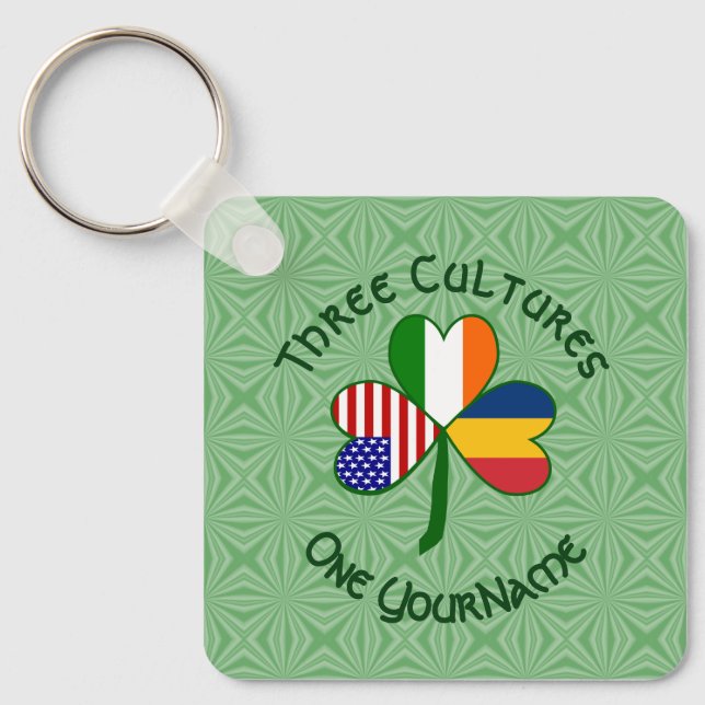 Chadian Irish American Flags Shamrock Personalized Keychain (Front)