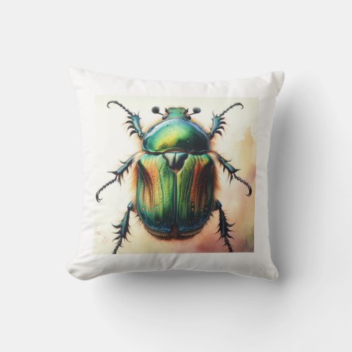 Chafer Insect 270624IREF113 _ Watercolor Throw Pillow