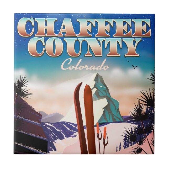 Chaffee County, Colorado ski poster. Ceramic Tile (Front)