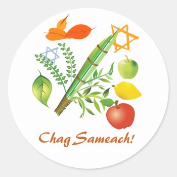 Chag Sameach Sukkot Classic Round Sticker by starstreamdesign at Zazzle