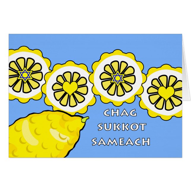 Chag Sukkot Sameach, Whole Etrog and Slices Cards (Front Horizontal)