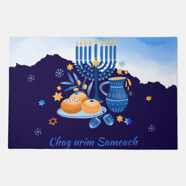 Chag Urim Sameach: Happy holiday of the lights Doormat (Front)