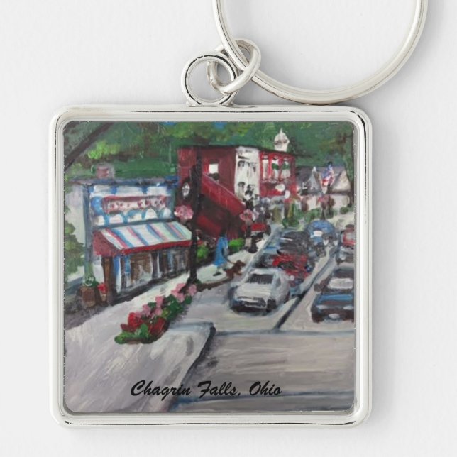 Chagrin Falls,Ohio Street Scene Painting Key Chain (Front)