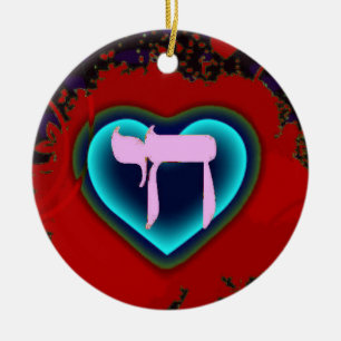 Chai Jewish hearts purple ornament