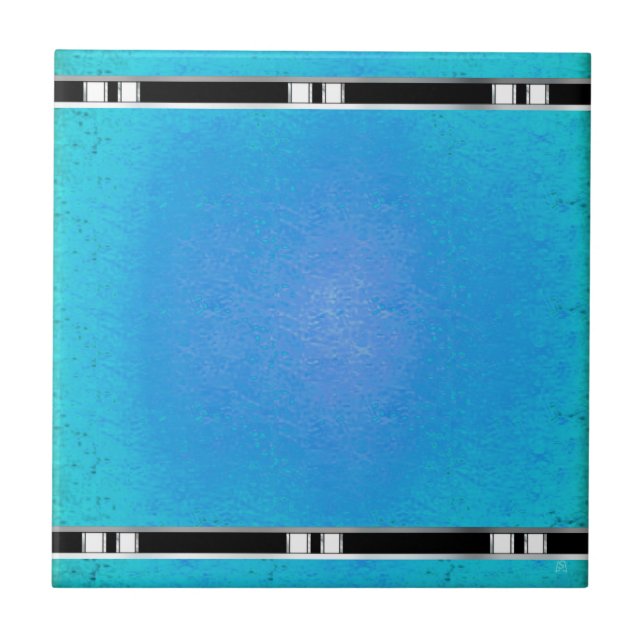Chai Tea Companion in Turquoise, Black and Silver Tile (Front)