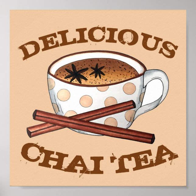 Chai Teacup Indian Spiced Tea Kitchen Art Decor (Front)