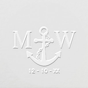 Chain Anchor Couple Wedding 2 Init Monogram Date Embosser