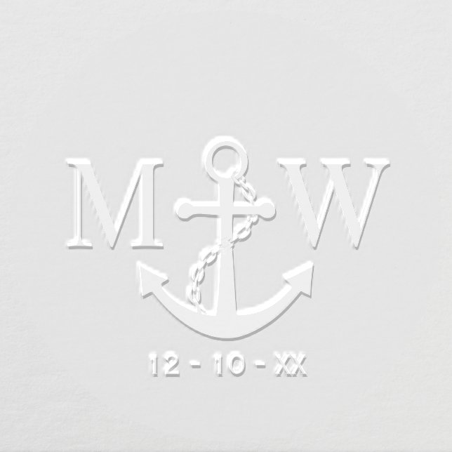 Chain Anchor Couple Wedding 2 Init Monogram Date Embosser (Design)