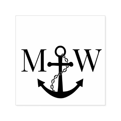 Chain Anchor Couple Wedding 2 Initial Monogram Self_inking Stamp