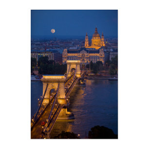 Chain Bridge and Full Moon at Night Acrylic Print