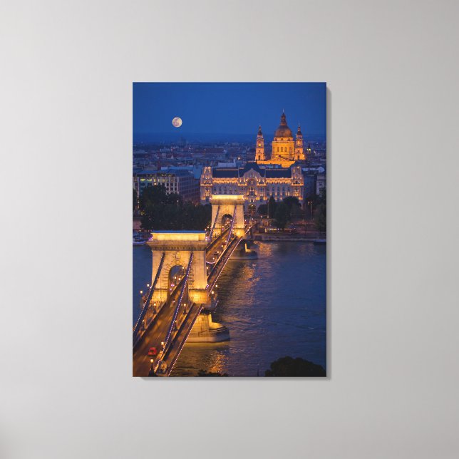 Chain Bridge and Full Moon at Night Canvas Print (Front)