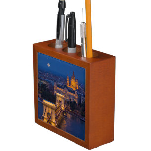Chain Bridge and Full Moon at Night Desk Organizer