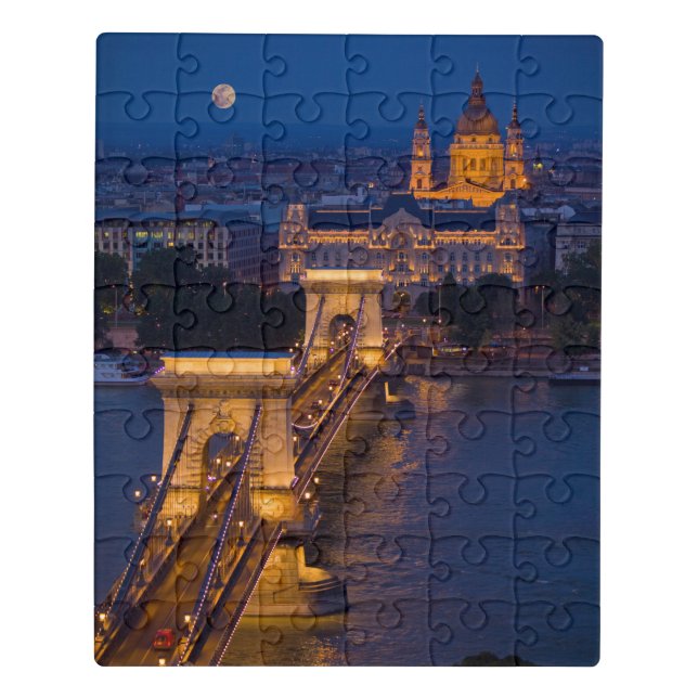 Chain Bridge and Full Moon at Night Jigsaw Puzzle (Puzzle Vertical)
