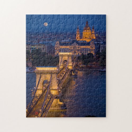 Chain Bridge and Full Moon at Night Jigsaw Puzzle