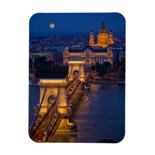 Chain Bridge and Full Moon at Night Magnet