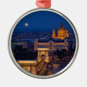 Chain Bridge and Full Moon at Night Metal Ornament