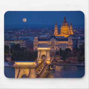 Chain Bridge and Full Moon at Night Mouse Pad