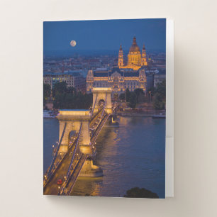 Chain Bridge and Full Moon at Night Pocket Folder