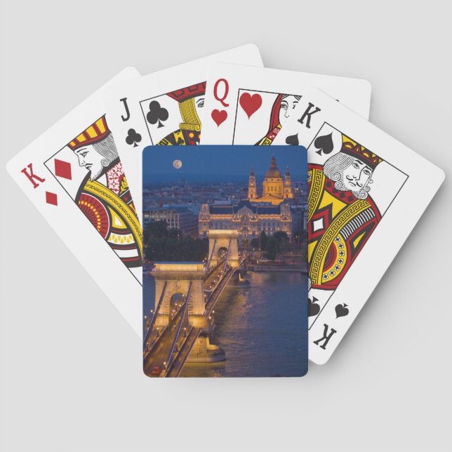 Chain Bridge and Full Moon at Night Poker Cards (Back)