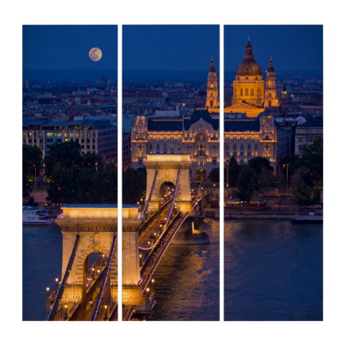 Chain Bridge and Full Moon at Night Triptych