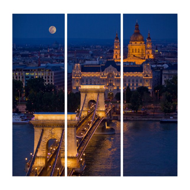 Chain Bridge and Full Moon at Night Triptych (Front)