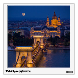 Chain Bridge and Full Moon at Night Wall Decal