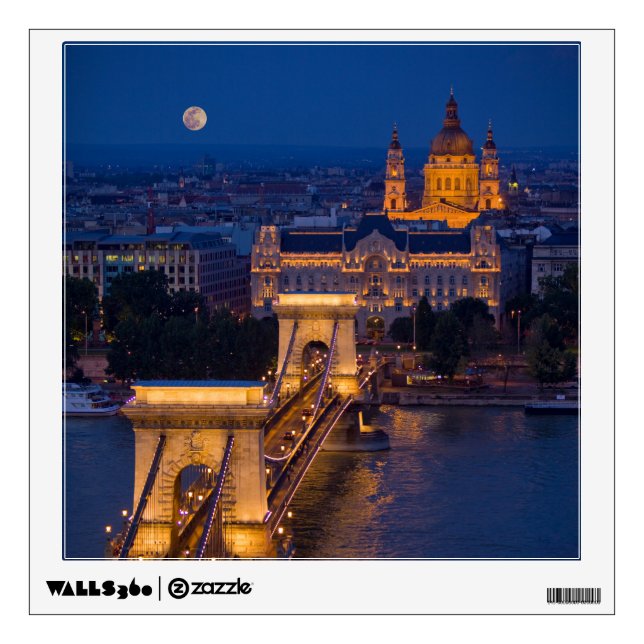 Chain Bridge and Full Moon at Night Wall Decal (Front)