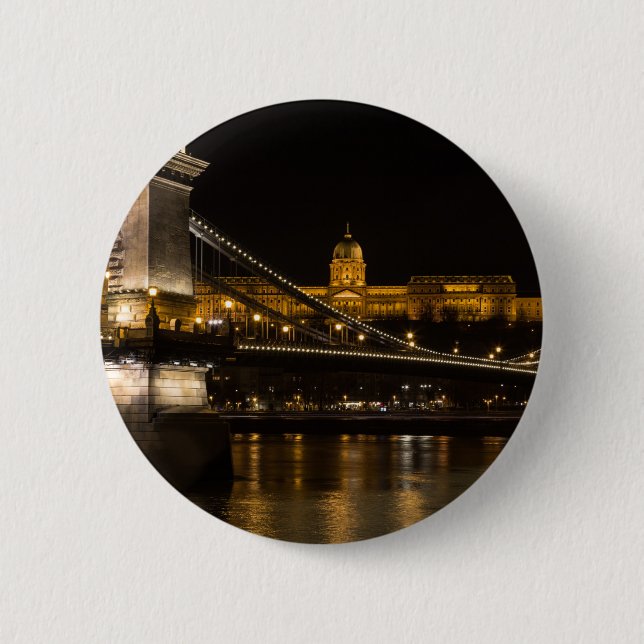 Chain Bridge with Buda Castle Hungary Budapest Pinback Button (Front)
