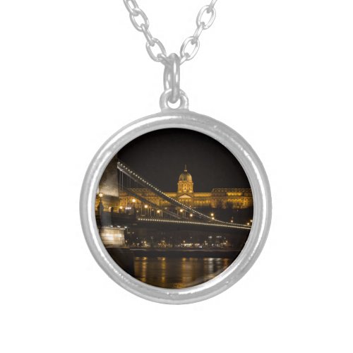 Chain Bridge with Buda Castle Hungary Budapest Silver Plated Necklace