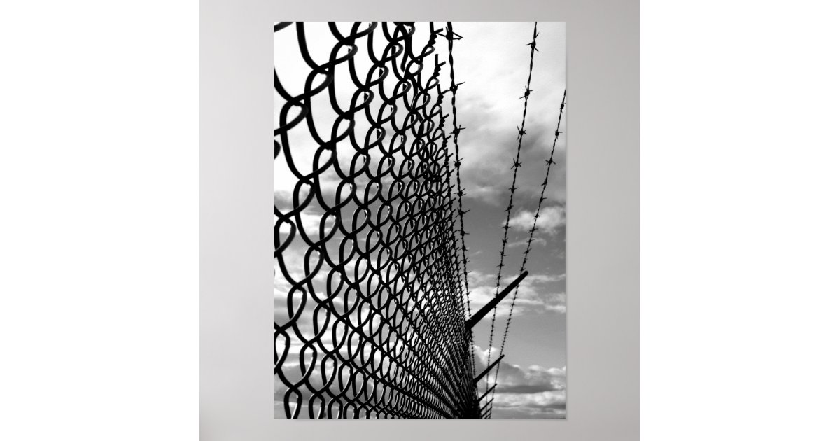 Chain Link Fence Art Photograph in Black & White Poster | Zazzle
