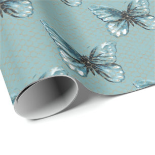 Chain Link Fence on Butterfly Wrapping Paper